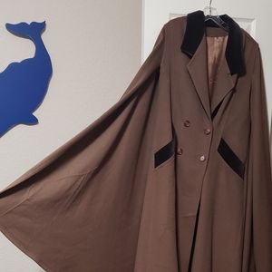 Gemini Chocolate Wool Cape Coat w/velvet trim